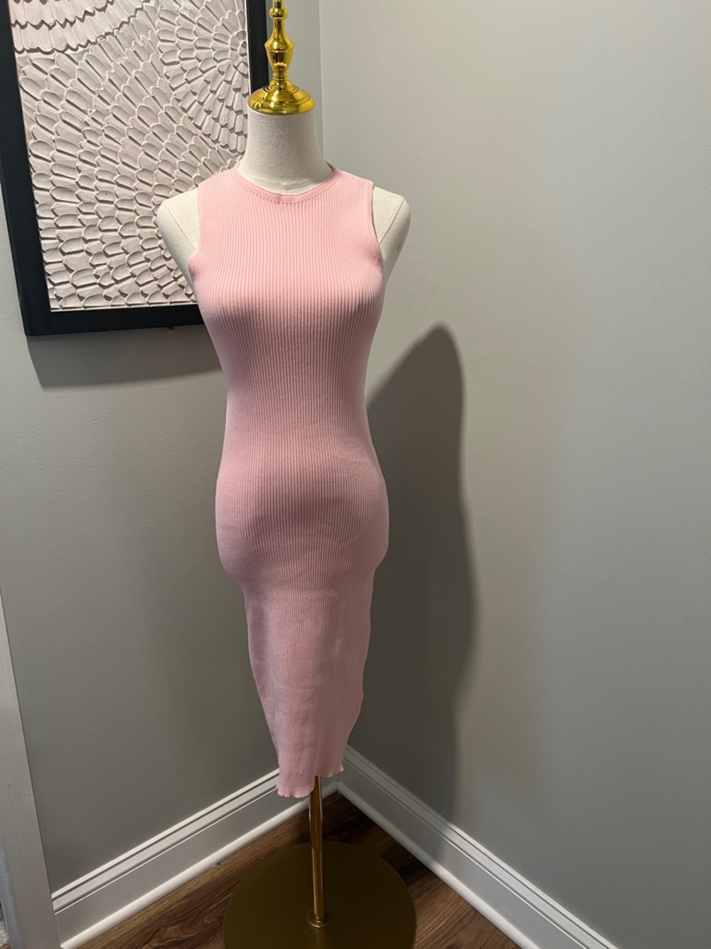 New Look Ribbed Sleeveless Midi Dress in Light Pink